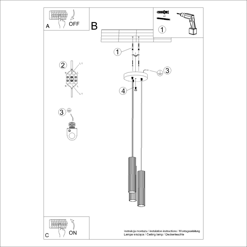Lestenec na vrvici KARBON 3xGU10/10W/230V bela
