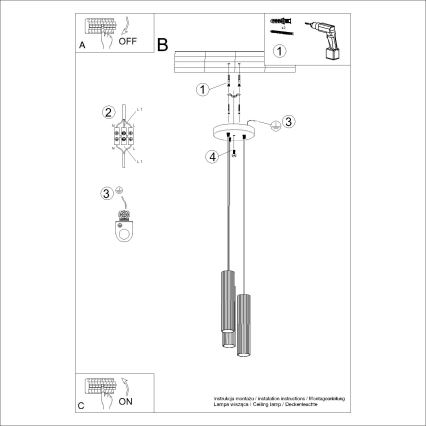 Lestenec na vrvici KARBON 3xGU10/10W/230V zlata