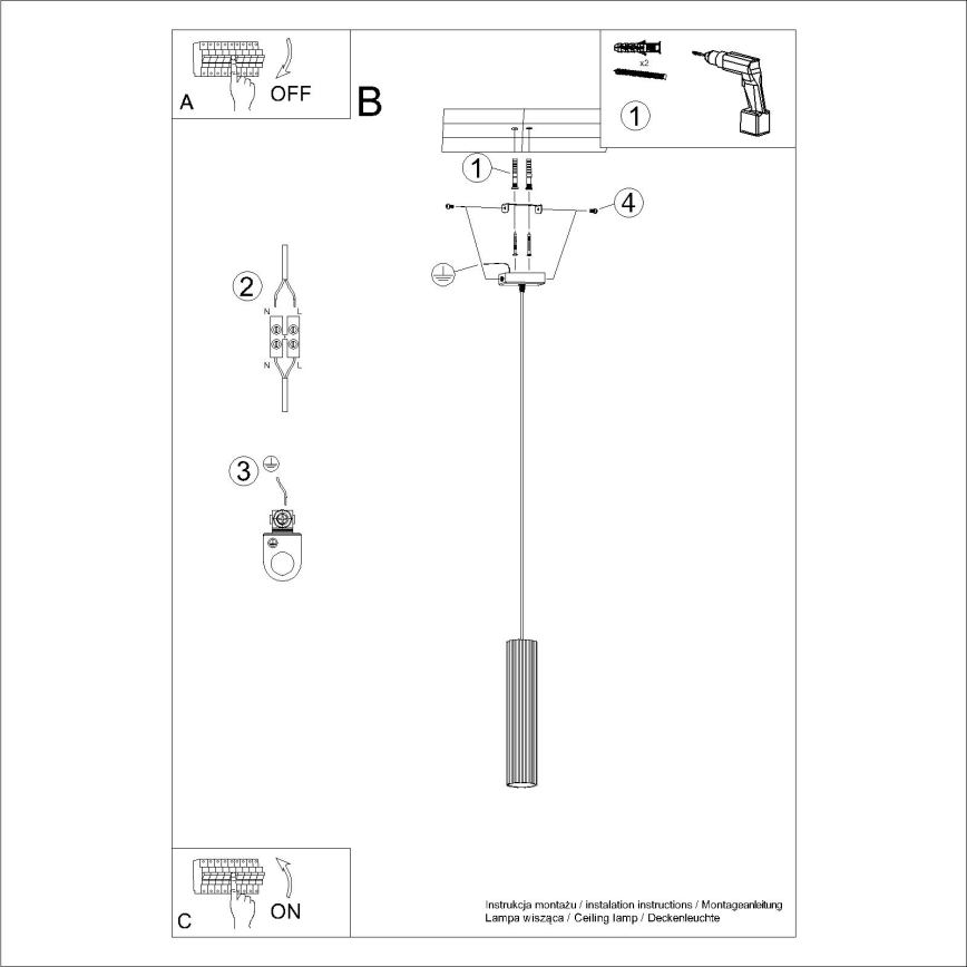 Lestenec na vrvici KARBON 1xGU10/10W/230V črna