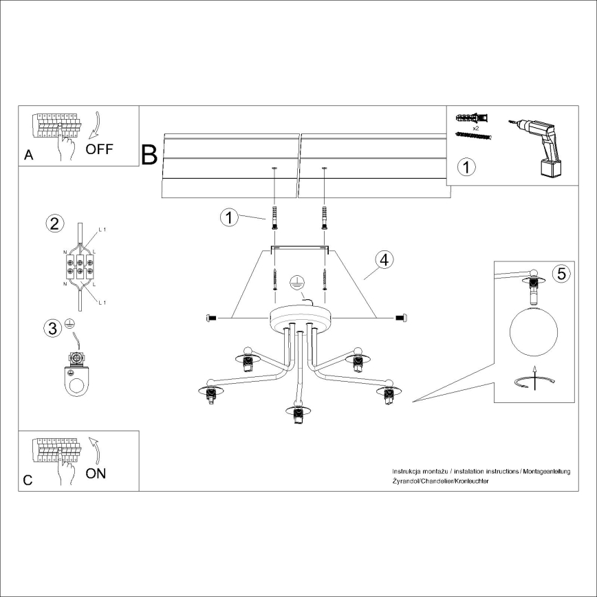 Lestenec na drogu ASTRAL 5xG9/8W/230V bela