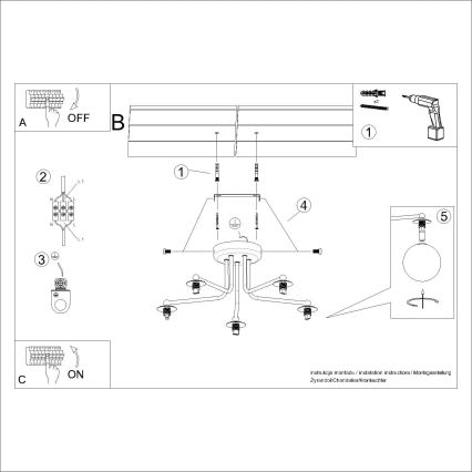 Lestenec na drogu ASTRAL 5xG9/8W/230V črna