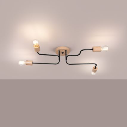 Lestenec TIMBO 4xE27/15W/230V črna/bež/bukev