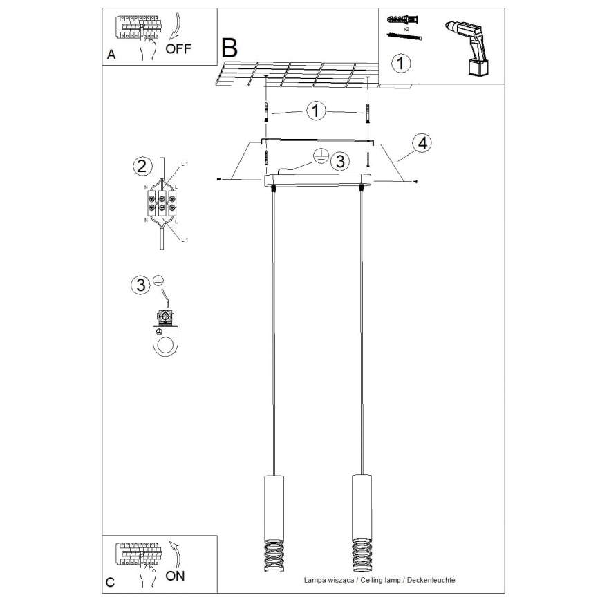 Lestenec na vrvici LAMI 2xGU10/10W/230V bela