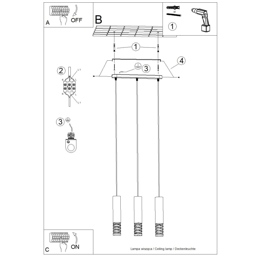 Lestenec na vrvici LAMI 3xGU10/10W/230V bela