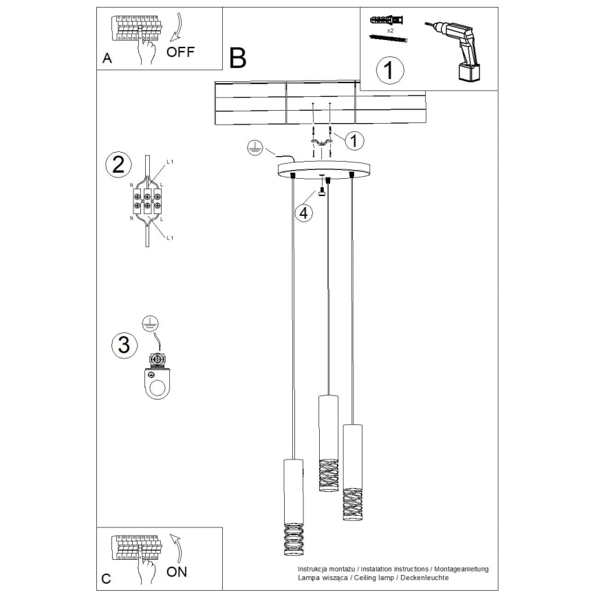 Lestenec na vrvici LAMI 3xGU10/10W/230V bela