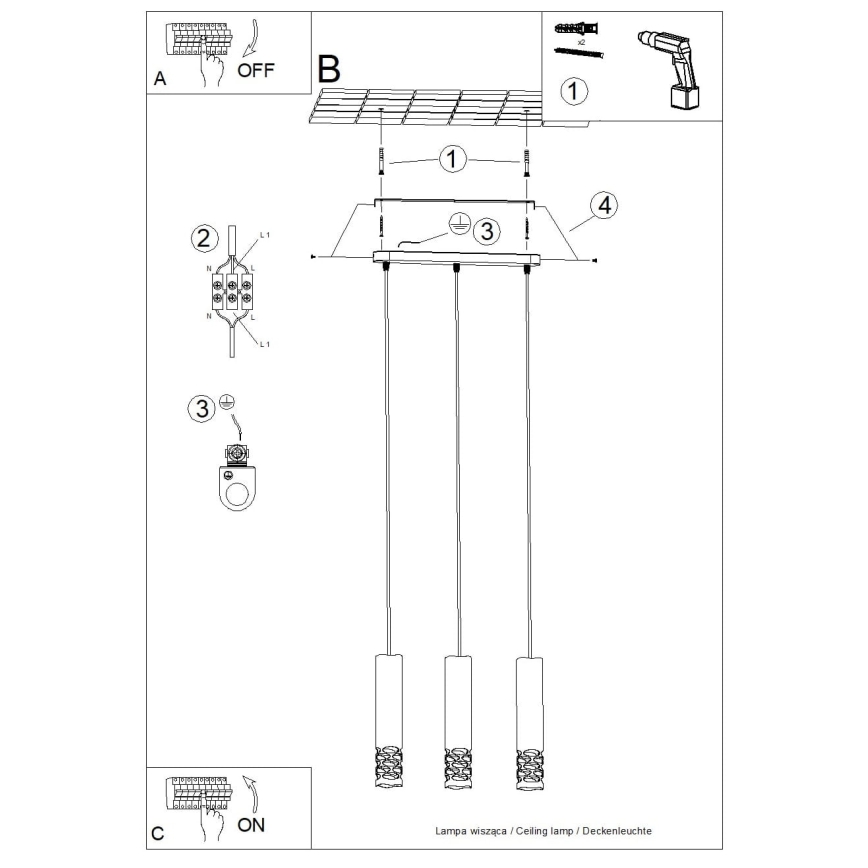 Lestenec na vrvici LIRO 3xGU10/10W/230V bela