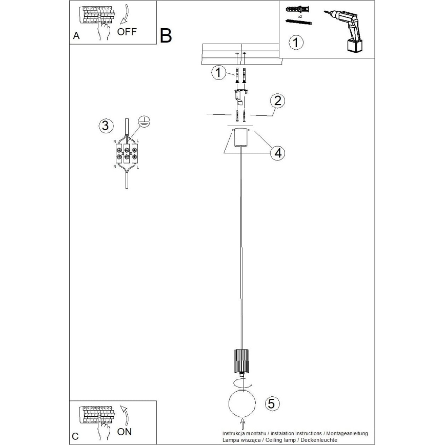 Lestenec na vrvici HALO 1xG9/8W/230V pr. 12 cm črna