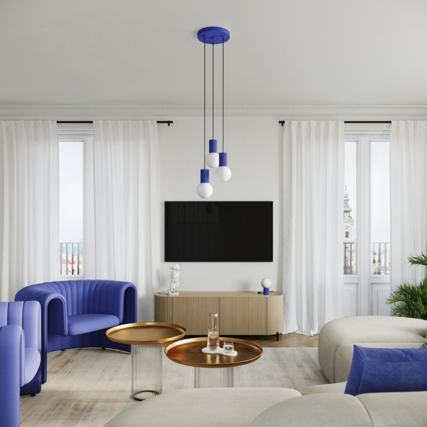 Lestenec na vrvici HALO 3xG9/8W/230V pr. 25 cm modra