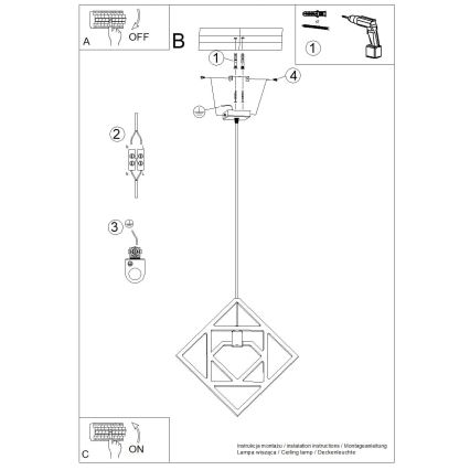 Lestenec na vrvici CARO 1xE27/15W/230V bukev
