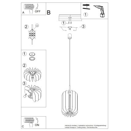 Viseča svetilka MULA na vrvici 1xE27/15W/230V, premer 27 cm, kremna
