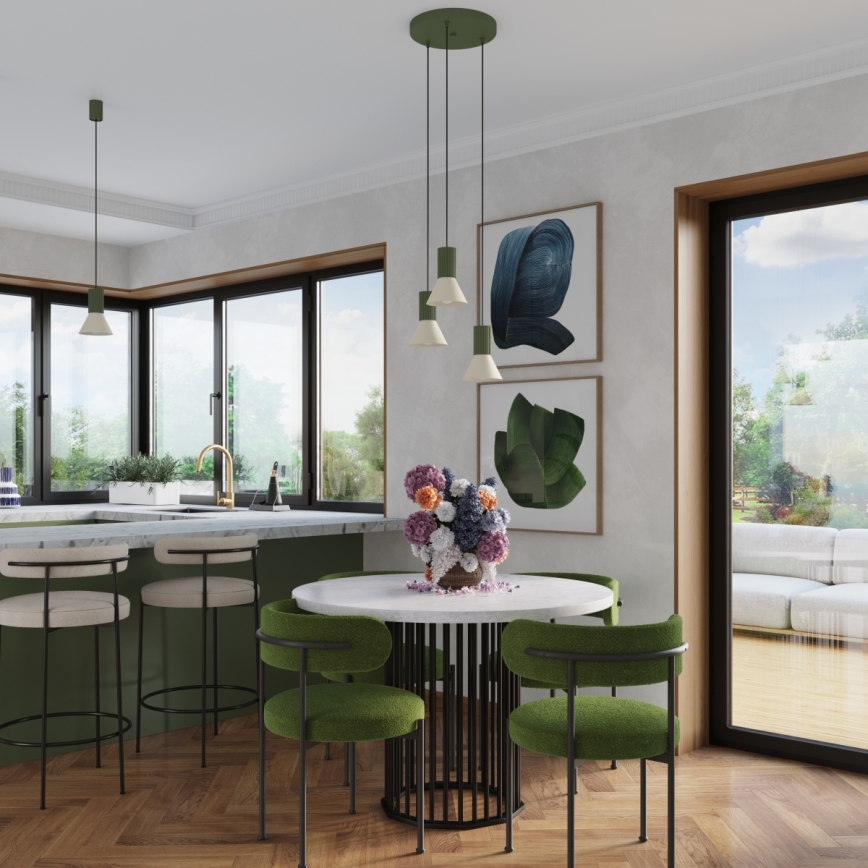 Lestenec na vrvici ESTRIA 3xE14/10W/230V premer 30 cm zelena