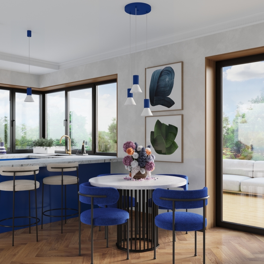 Viseči lestenec ESTRIA z napajalnim kablom 1xE14/10W/230V, premer 14 cm, modra