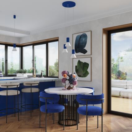 Lestenec na kablu ESTRIA 3xE14/10W/230V premer 30 cm modra