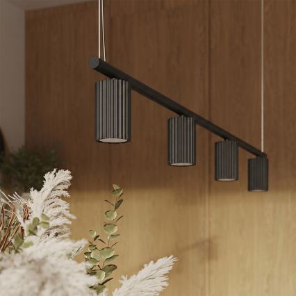 Lestenec na jekleni vrvi KARBON 4xGU10/10W/230V črna