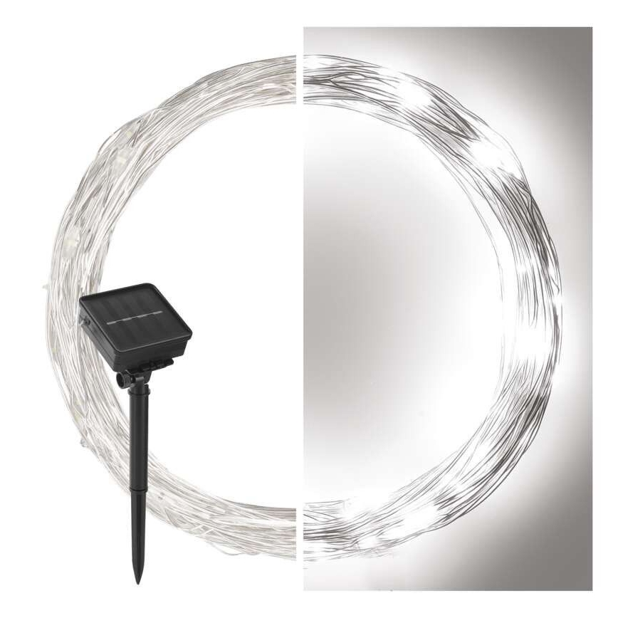 Sončni svetlobni niz 120xLED/2,4W/1,2V 12m IP44 600 mAh hladna bela