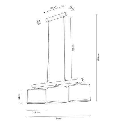 Lestenec na vrvici MERCEDES 3xE27/40W/230V krem barva/hrast – FSC certifikat