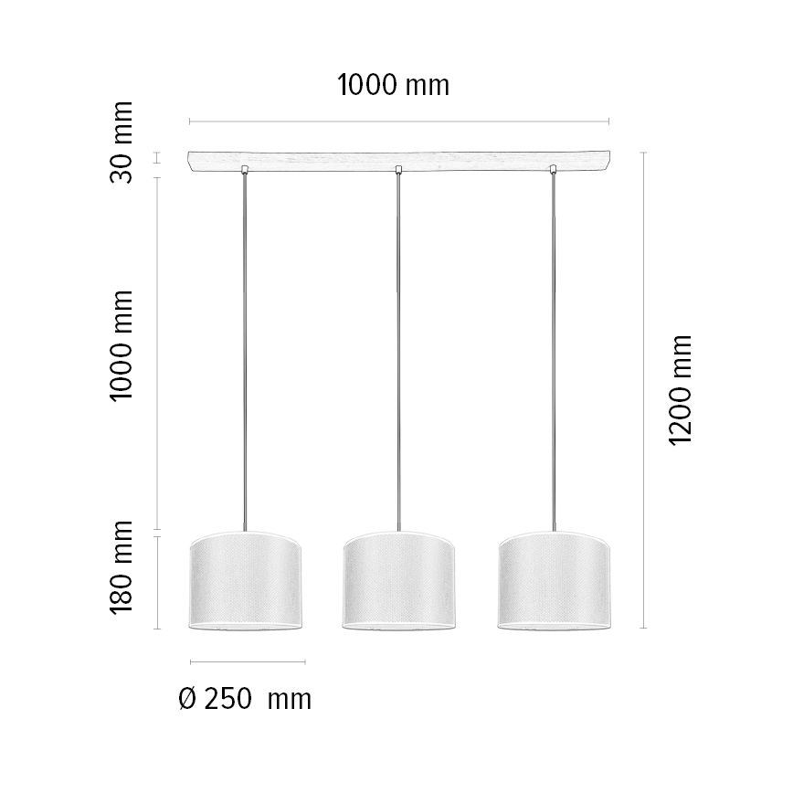 Lestenec na vrvici BENITA 3xE27/40W/230V bela/hrast – FSC certifikat