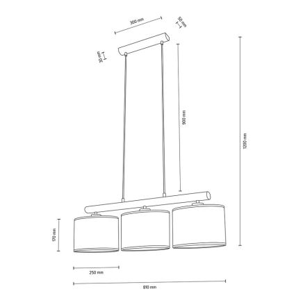 Lestenec na vrvici MERCEDES 3xE27/40W/230V bela/hrast
