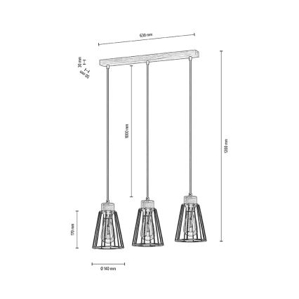 Spot-Light - Lestenec na vrvici ORAZIO 3xE27/60W/230V hrast - FSC certifikat