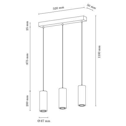 LED Lestenec na vrvici PIPE 3xGU10/5W/230V mat hrast - FSC certifikat