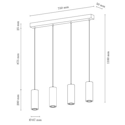 LED Lestenec na vrvici PIPE 4xGU10/5W/230V mat hrast - FSC certifikat