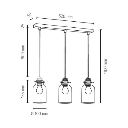 Lestenec na vrvici ALESSANDRO 3xE27/60W/230V hrast - FSC certifikat
