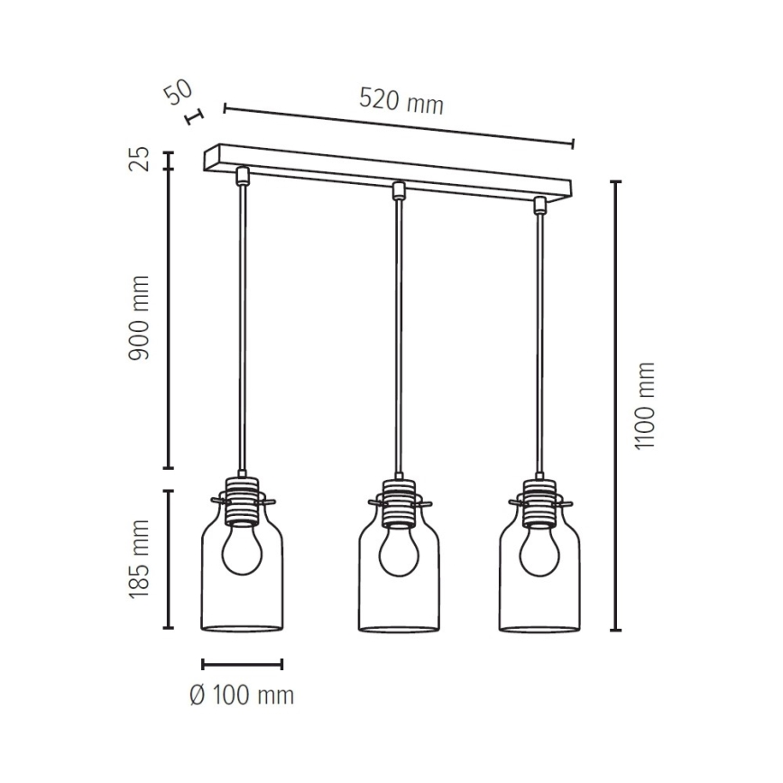 Lestenec na vrvici ALESSANDRO 3xE27/60W/230V hrast - FSC certifikat