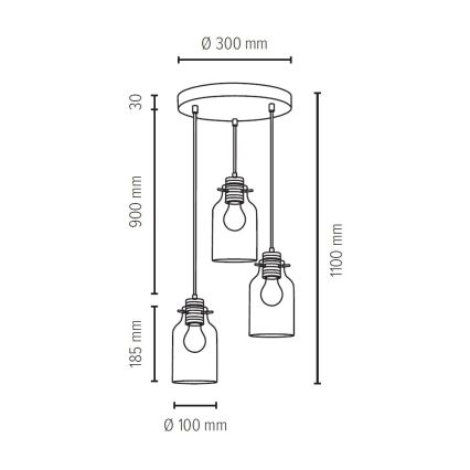 Lestenec na vrvici ALESSANDRO 3xE27/60W/230V hrast - FSC certifikat