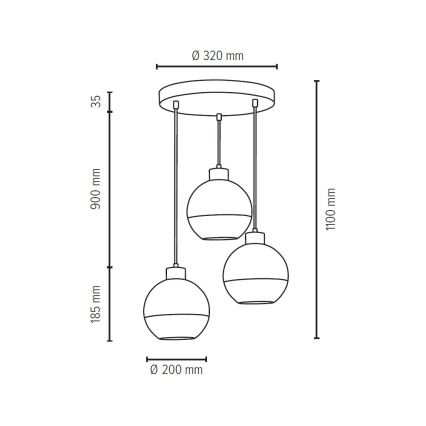 Lestenec na vrvici FRESH 3xE27/60W/230V - FSC certifikat