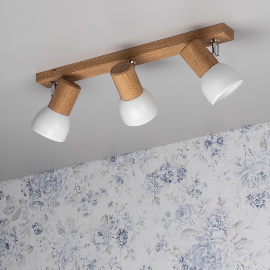 Stropna smerna svetilka SVENDA 3xE27/60W/230V hrast/bela