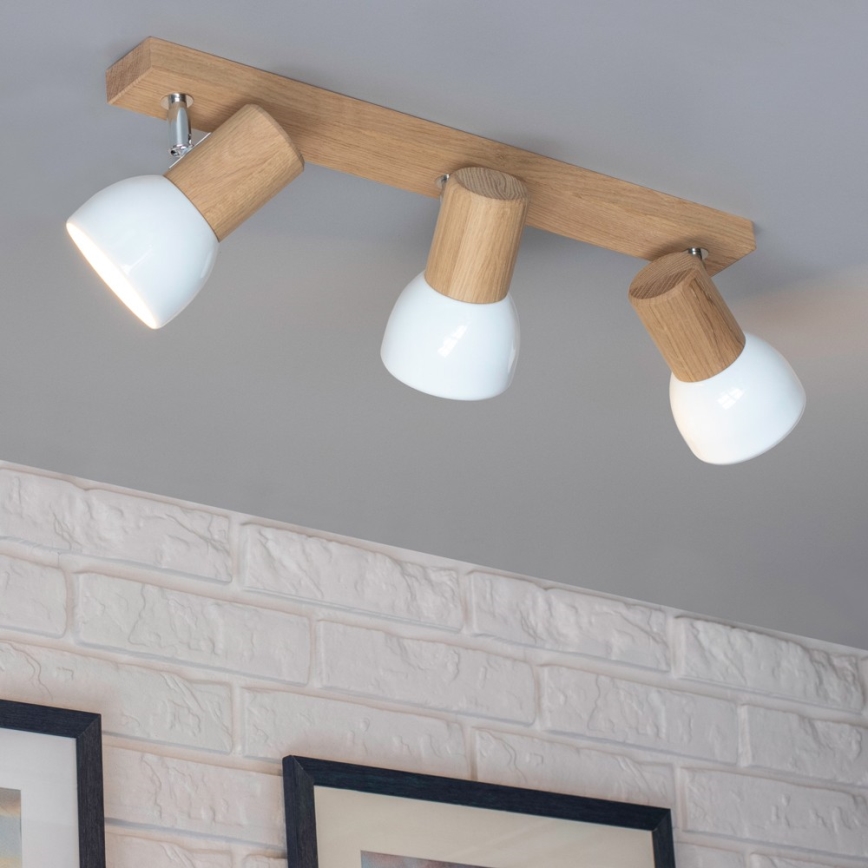 Stropna smerna svetilka SVENDA 3xE27/60W/230V hrast/bela