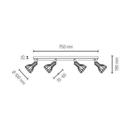 Reflektor MEGAN 4xE14/40W/230V hrast - FSC certifikat