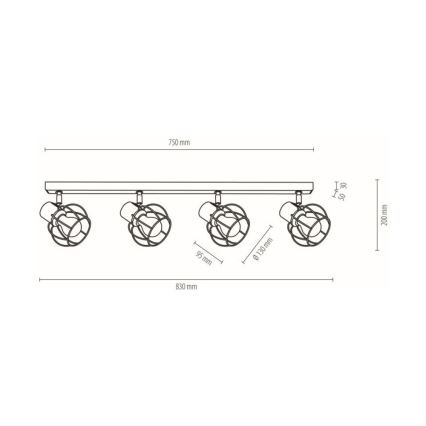 Stropni reflektor PHIPHI 4xE27/60W/230V hrast - FSC certifikat