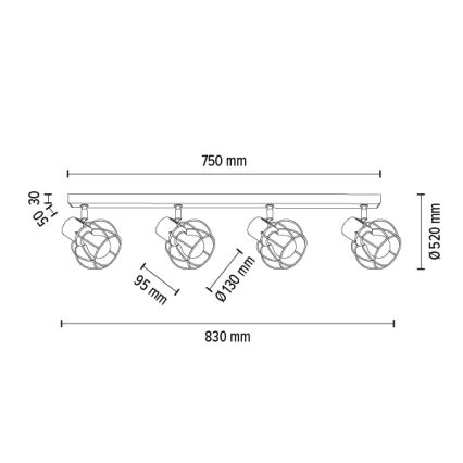 Stropni reflektor PHIPHI 4xE27/60W/230V hrast - FSC certifikat