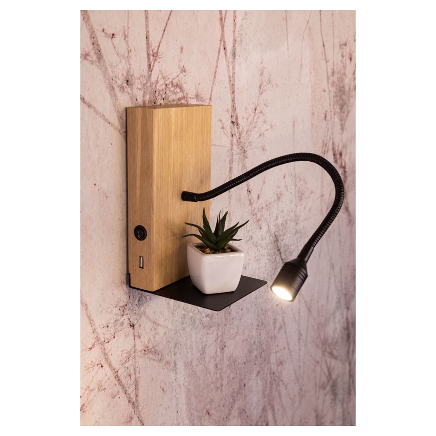 LED Stenska svetilka LECTOR LED/2,5W/230V USB hrast