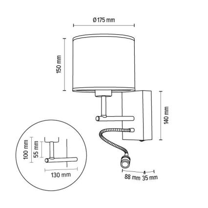 Fleksibilna svetilka BOHO 1xE27/25W + LED/1W/230V hrast