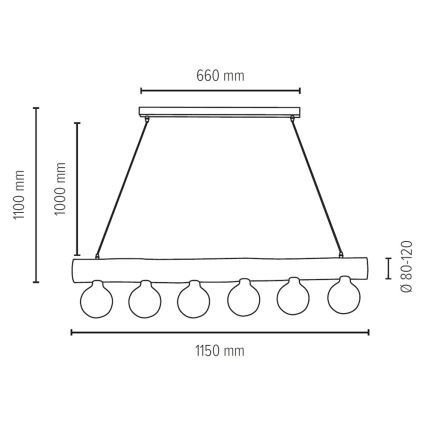 Lestenec na vrvici TRABO 6xE27/60W/230V bor - FSC certifikat