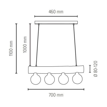 Lestenec na vrvici TRABO 4xE27/60W/230V bor - FSC certifikat