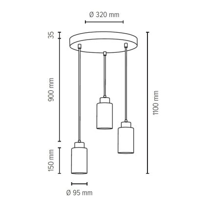 Lestenec na vrvici KARLA 3xE27/60W/230V beton - FSC certifikat