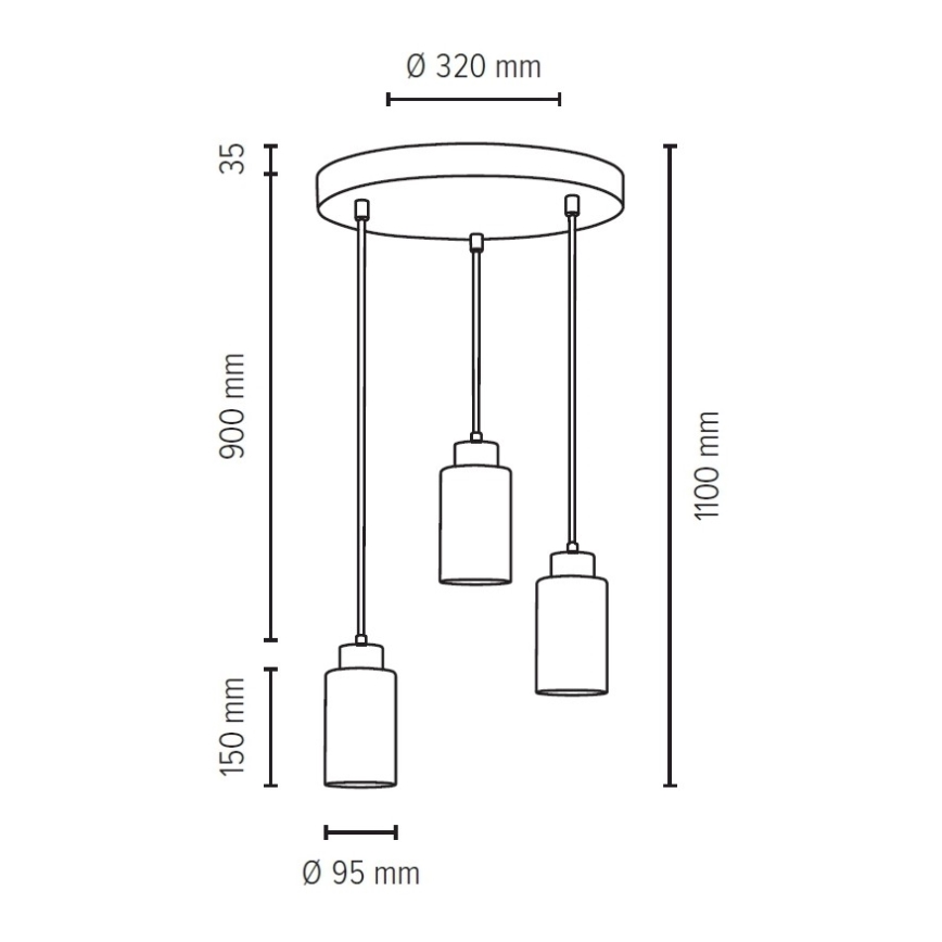 Lestenec na vrvici KARLA 3xE27/60W/230V beton