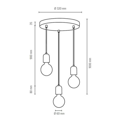 Lestenec na vrvici AMORY 3xE27/60W/230V beton - FSC certifikat