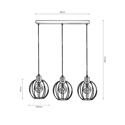 Lestenec na vrvici BERIS 3xE27/60W/230V hrast - FSC certifikat