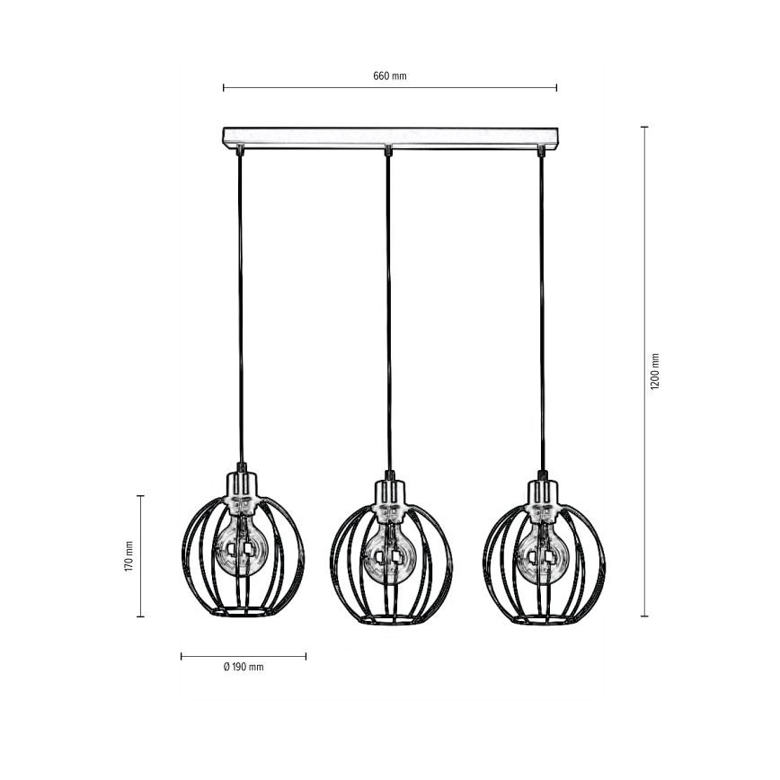 Lestenec na vrvici BERIS 3xE27/60W/230V hrast - FSC certifikat