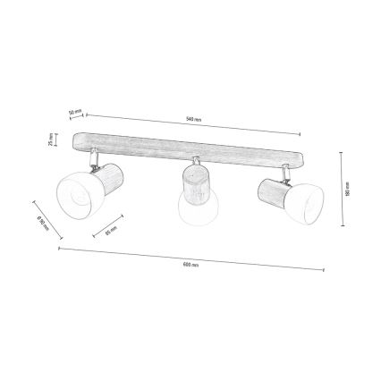 Stropni reflektor NEL 3xE27/15W/230V bor - FSC certifikat