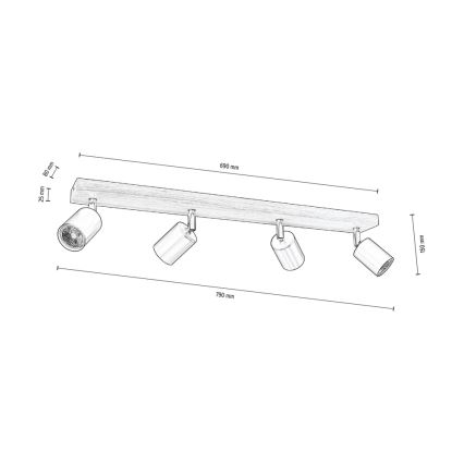 Stropni reflektor MANARA 4xGU10/5W/230V bor - FSC certifikat