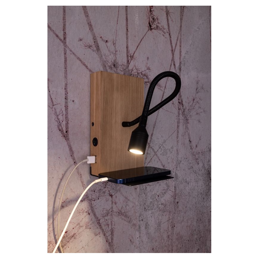 Stenska svetilka LECTOR LED/2,5W/230V USB hrast – FSC certifikat