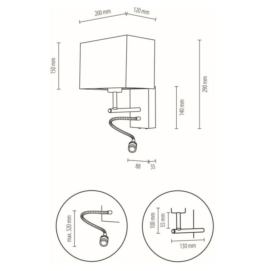 Fleksibilna svetilka BOHO 1xE27/25W + LED/1W/230V hrast – FSC certifikat