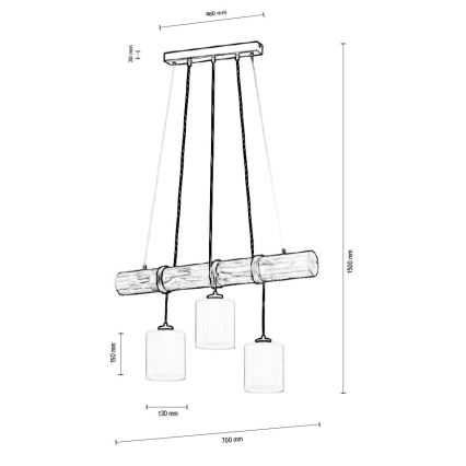 Lestenec na vrvici TRENO 3xE27/25W/230V bor – FSC certifikat