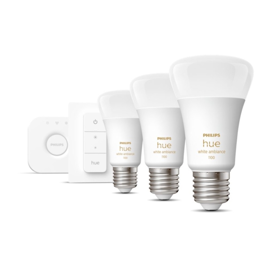 Starter kit Philips Hue White Ambiance 3xE27/11W 2200-6500K + naprava za medsebojno povezovanje in Daljinski upravljalnik