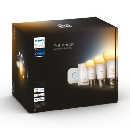Starter kit Philips Hue White Ambiance 3xE27/11W 2200-6500K + naprava za medsebojno povezovanje in Daljinski upravljalnik
